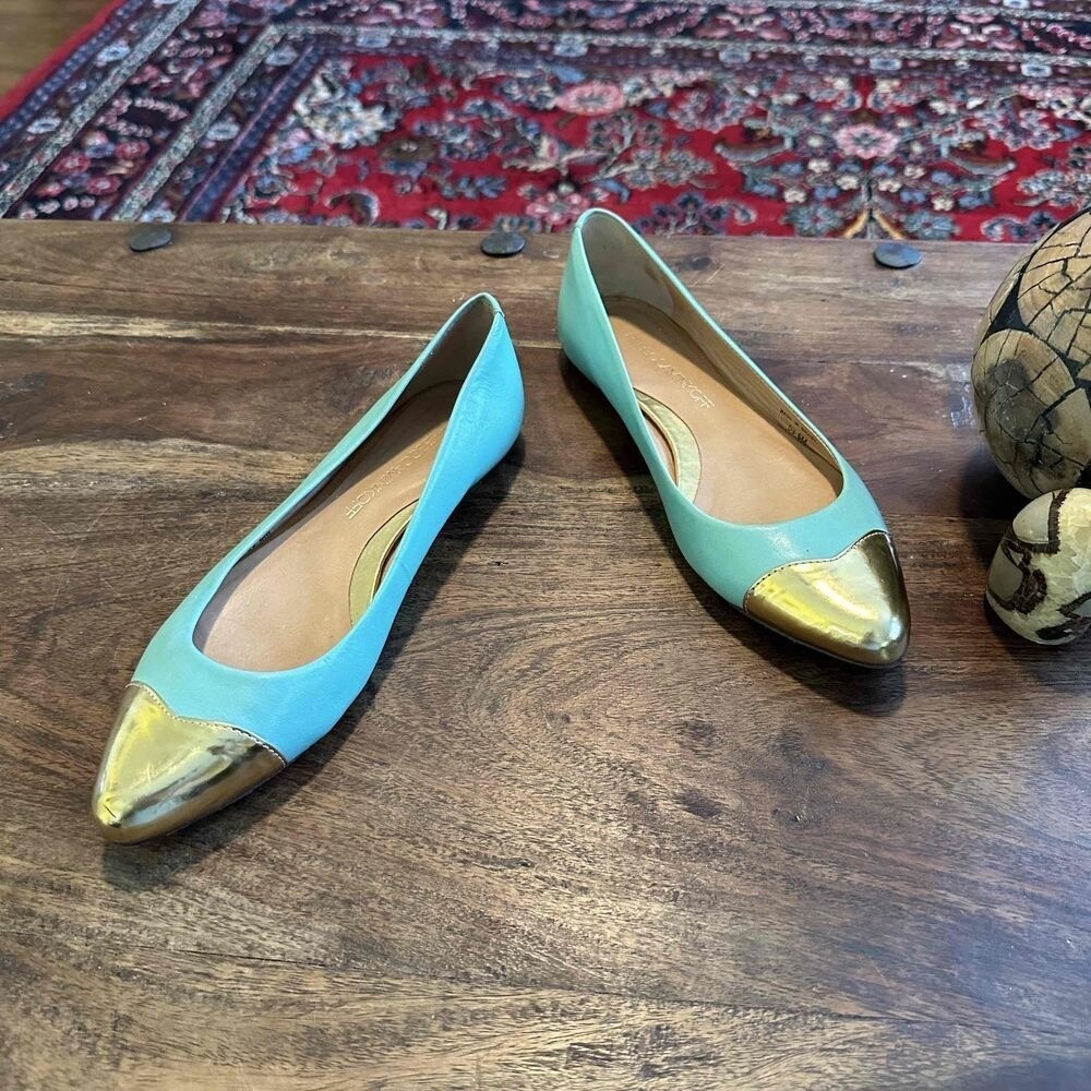 Rebecca Minkoff Light Blue Metallic Cap Toe Leather Flats Size 6